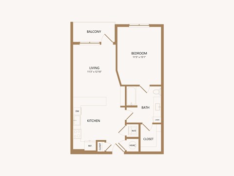 Floor plan for 1 bed, 1 bath, 752 sqft